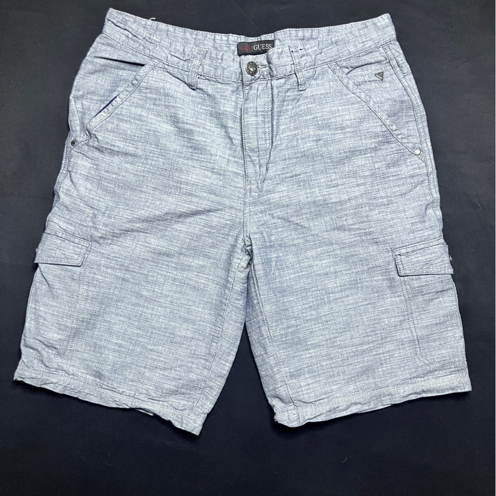Guess Men's Light Heather Blue Linen Cargo Shorts Size 34